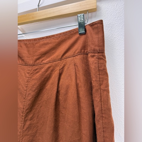 Anthropologie Linen Blend Button Side Wide Leg Pants US 6 Rust Brown - Picture 2 of 12